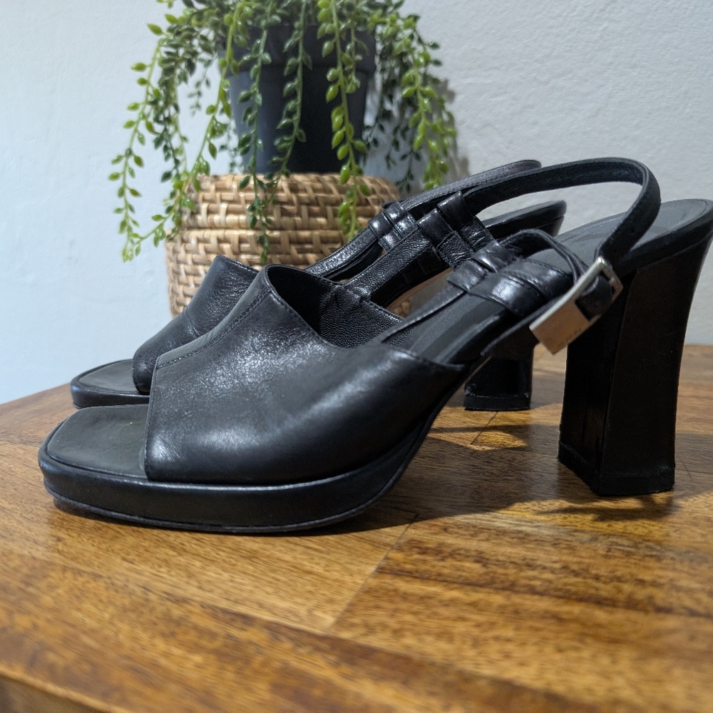 Authenticated Vintage Gucci Slingback Black Open Toe 4.5" Heels‎ Size 5.5 - Picture 9 of 9